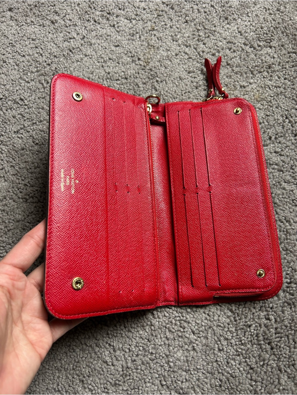 Louis Vuitton Monogram Zip-Around Wallet in Brown with Gold Print and Red Accent - Picture 8 of 15
